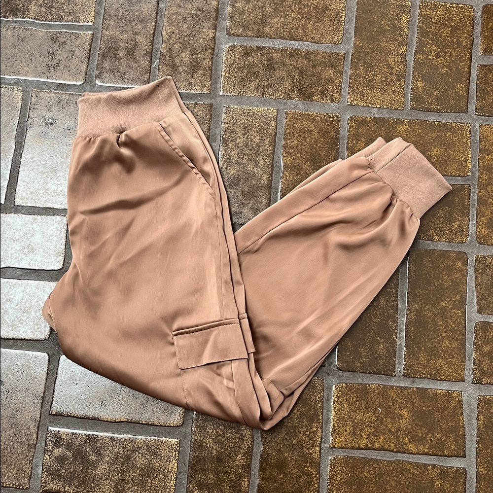 Rachel Zoe Coffee Brown Silky High Waisted Pull-On Jogger Pant